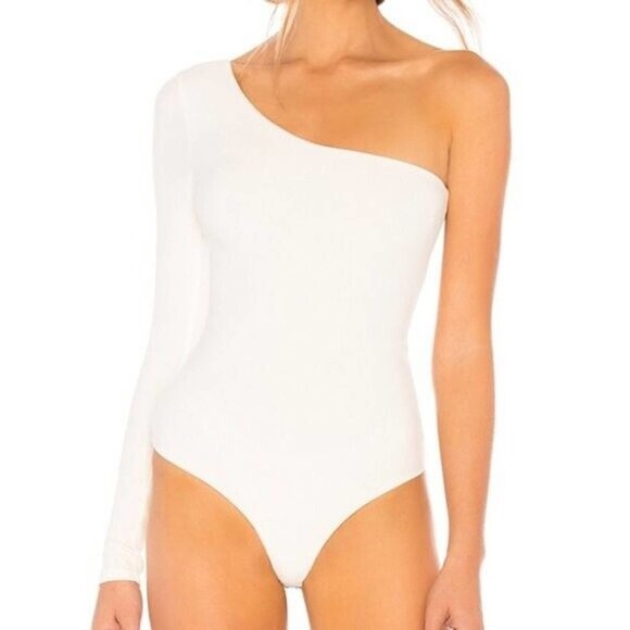 NWT Privacy Please "Emily" Ribbed One Shoulder Long Sleeve Bodysuit in Ivory XXS - Picture 3 of 12